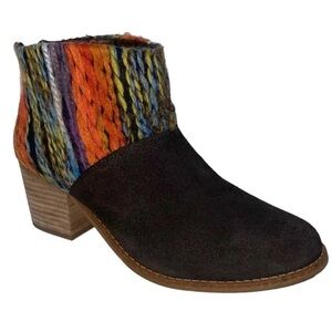 Toms ankle boots booties yarn embellished boho 7.5 l brown‎ leather suede Leila